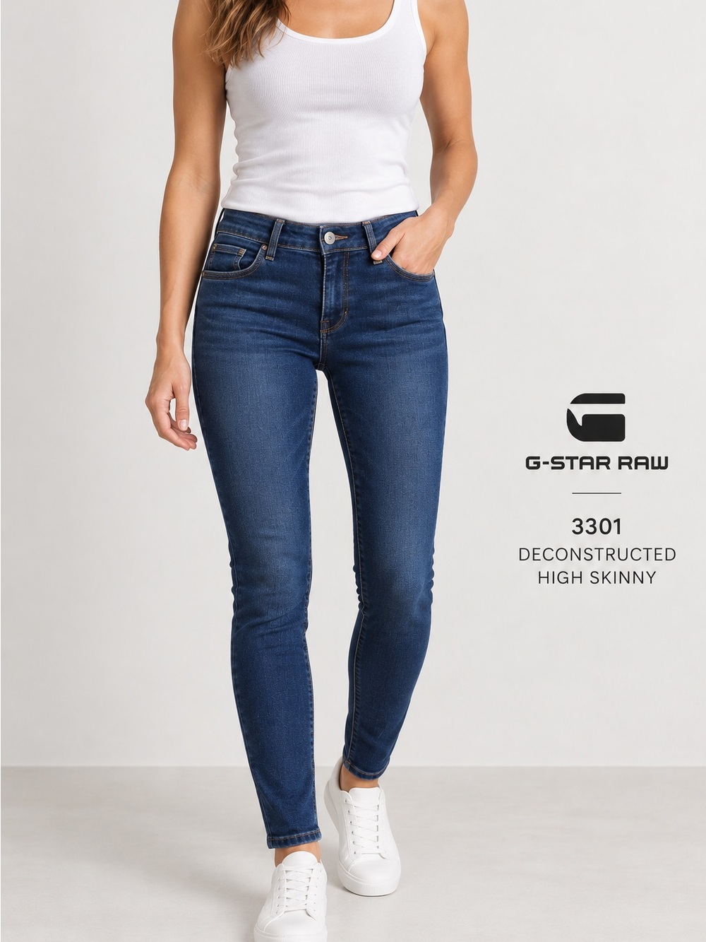 G-Star Raw 3301 Deconstructed High Skinny Dark Blue Stretch Jeans W32 L32 Womens